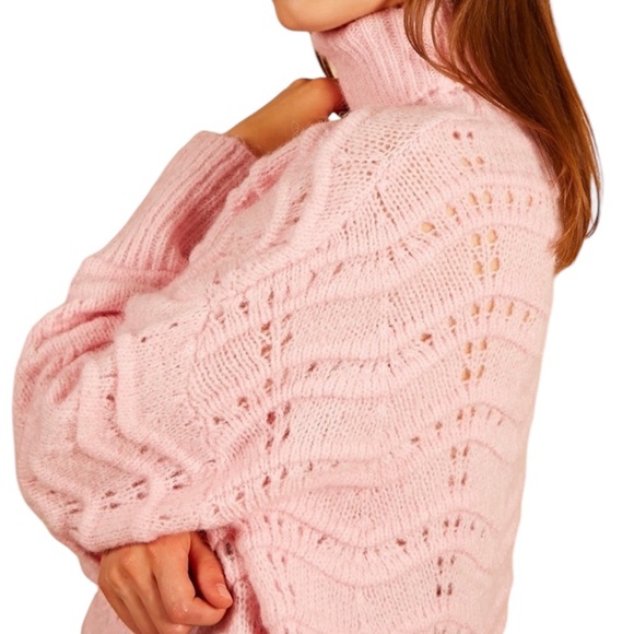 FRNCH Sweaters - NWT FRNCH S/M Sweater Light Pink Turtleneck Oversized Open Knit Balloon Sleeve